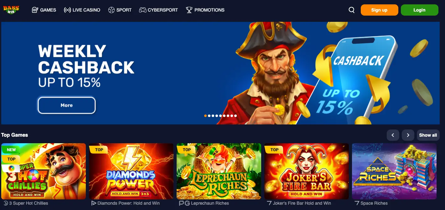 Basswin Casino mobile app interface